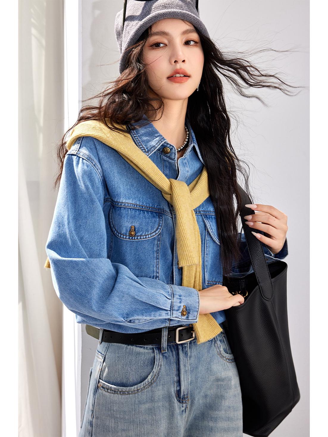 

Женский свободный джинсовый кардиган во французском стиле - Весенняя коллекция 2025 2XL джинсовый синий