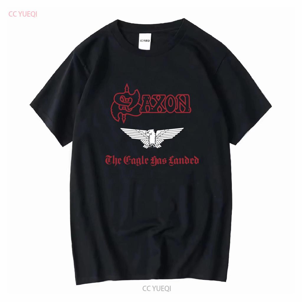 SAXON THE EAGLE HAS LANDED 1982 NEW BLACK T SHIRT vintage Washed fashion Versatile homme Stretched Breathable streetwear