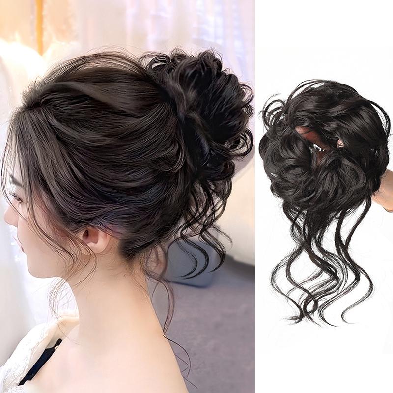 Synthetic Curly Bun Messy Claw Chignon Clip Elastic Hair Scrunchies Hairpieces Donut Updo Hair Pieces For Women