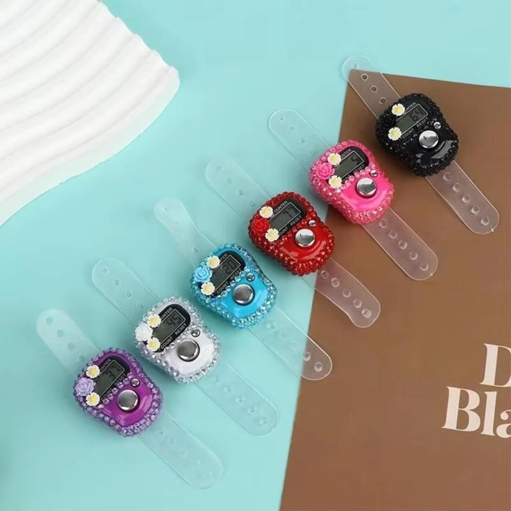 Reset Button Digital Finger Counter Rhinestone Decor Ring Tally Counter for Knitting