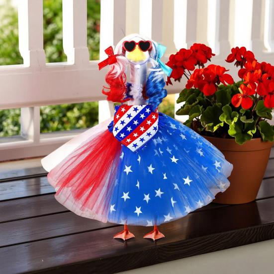 Patriotic Porch Goose Outfits 4th of July Lawn Goose Clothes with Tutu Skirt