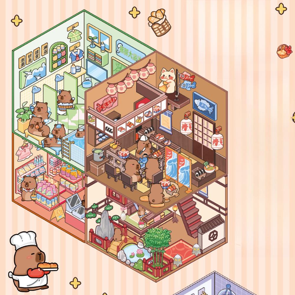 3D krajinné miniaturní scénické samolepky roztomilá kapybara kapesní scénická sada pro děti