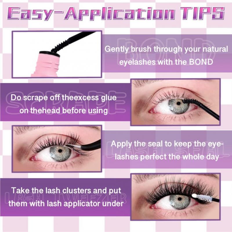 Fluffy Individual Lashes Kit D Curl Cluster Lashes DIY Eyelash Extension Kit 280pcs Thick Volume 60D+80D Lash Clusters Eyelash Extension with Lash