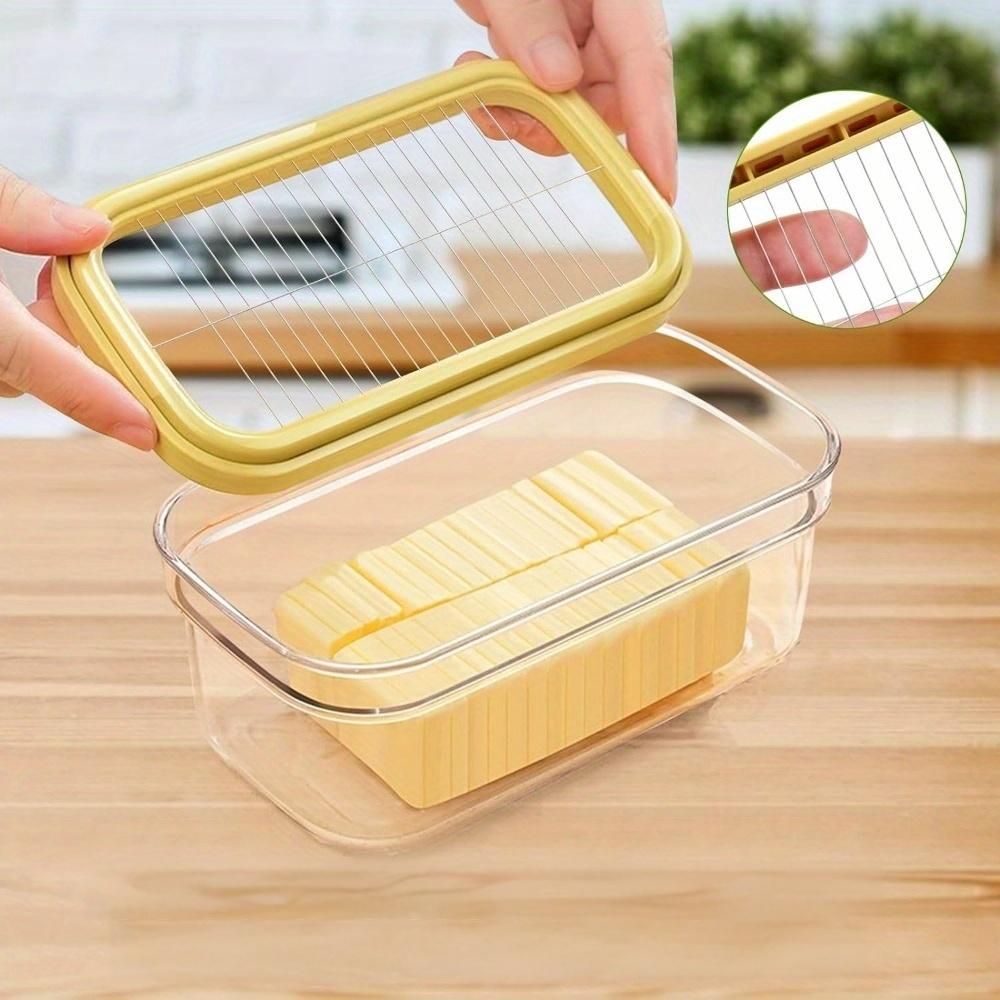 

1pc 304 Stainless Steel Butter Slicer Cutter with Airtight Storage Container Food Preservation Stackable Containers Airtight Lid Feature 280g Butter Sealed Cutting Box жовтий