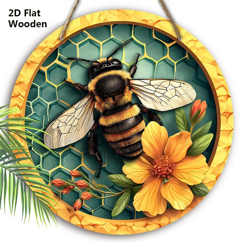 

Rustic Wooden Sign with Adorable Bees Pattern - Round Ornament for Front Door, Wall Hanging Decor - Ideal Home Hanging Decor 20cm/7.87in жёлтый