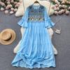 RUGOD French Retro Ethnic Embroidered Round Neck Flared Sleeve Dress Women's Loose Temperament All-match A-line Long Dress
