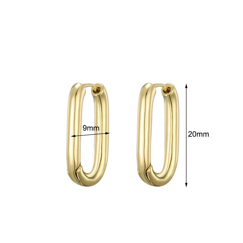 Classic Copper Alloy Smooth Gold Color Hoop Earrings For Women Girls Daily Earrings Oval Rectangle Shape Simple Fashion Jewelry