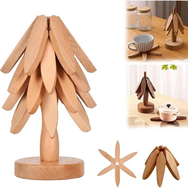 1Pc Wooden Trivets for Hot Dishes Insulated Coaster Dishes Trivet Stand Ornaments Insulation Mat Tree Coaster Dining Pot Mats
