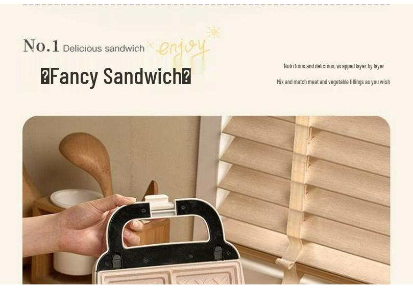 Multi-Functional Double-Disc Breakfast & Waffle Maker with Replaceable Baking Plates