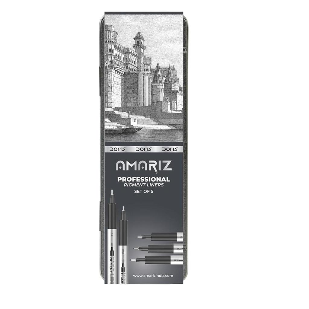 AMARIZ Doms Pigment Fine Point Liner Set Of 5, Black Ink Pens For Drawing, Sketching, Writing, Art & Office Use Liner Pens