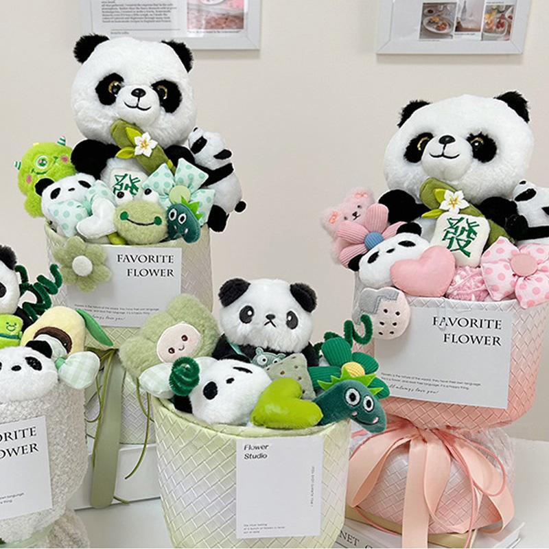 1 st Hand Hållande Blomma Högtidsgåva Plysch Kreativitet Docka Bukett Söt Panda Bukett Gradient Färg