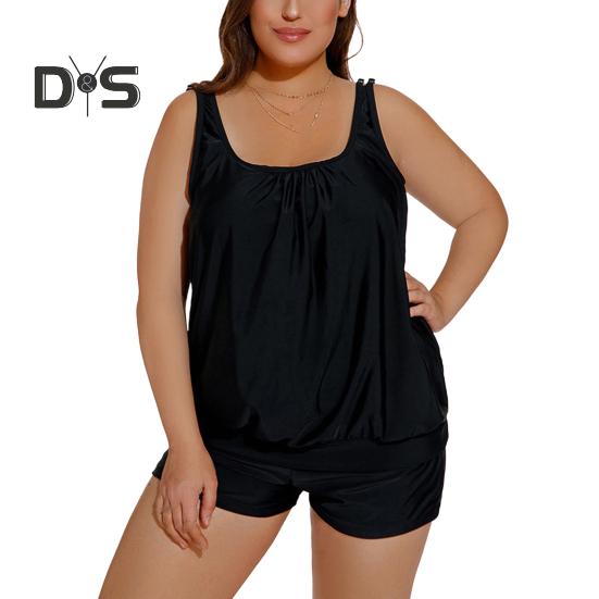 2 stk/sett Dame Tankini-sett U-hals Ermeløse topper Høy midje Badeshortsett Delt design Strandferieklær