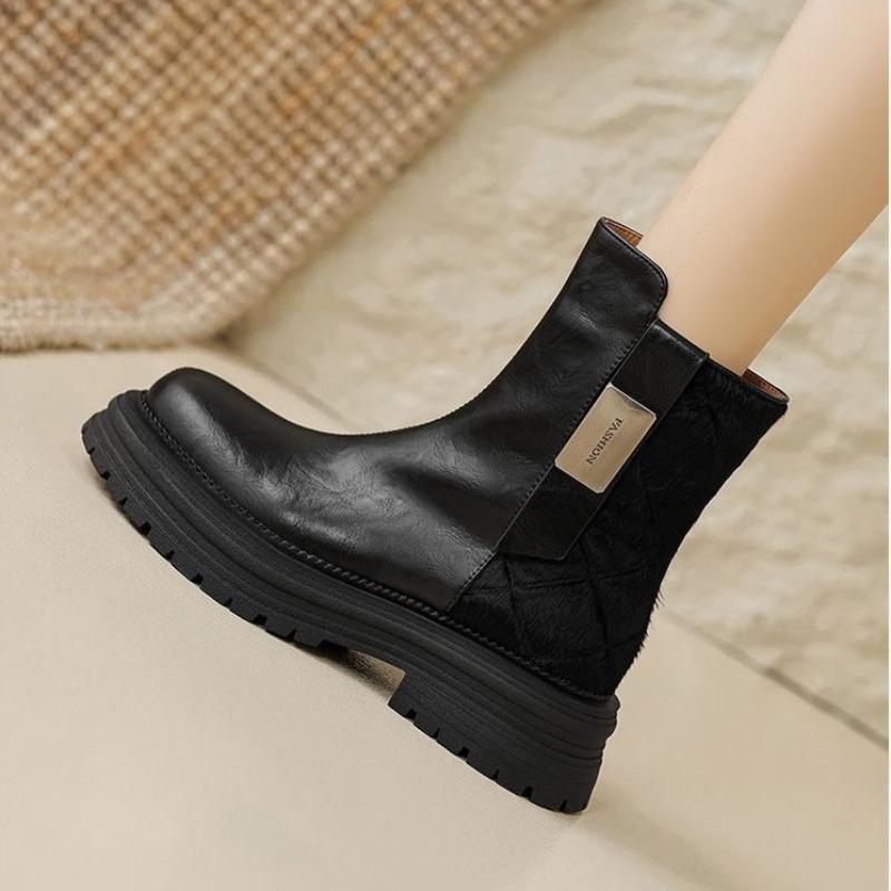 

Модные осенне-зимние новые женские ботильоны, высококачественные шерстяные теплые ботинки на платформе из кожи, британские челси на высоком каблуке, женские зимние ботинки 40 чёрный