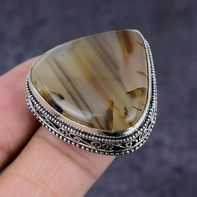 Natural Montana Agate Gemstone Handmade 925 Sterling Silver Ring Size 8 O9h89