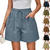 Damen Freizeit Leinen Shorts Elastischer Bund Kordelzug Sommer Shorts Mit Taschen