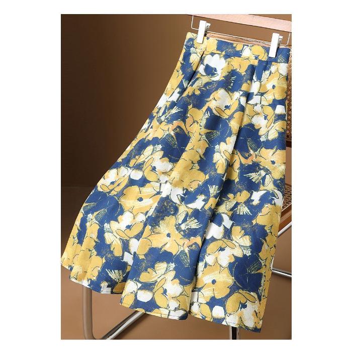 High-End Summer A-Line Printed Skirt for Women - Slimming, Belly-Covering Design M жёлтый