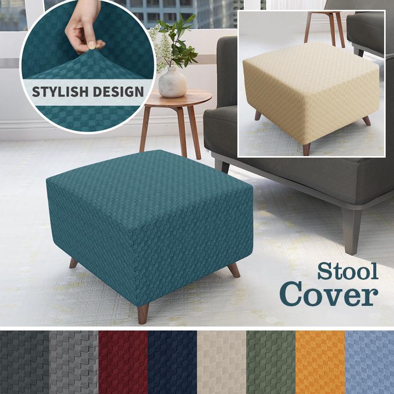 Square Elastic Ottoman Stool Cover Slipcover Jacquard Footstool Sofa Slipcover Furniture Protector Covers Footrest Chair Covers