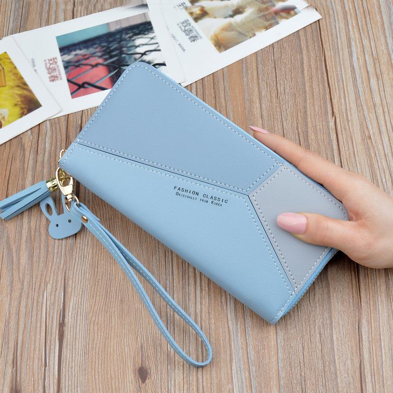 New Women's Wallet Women's Long Clutch Bag Fashionable Contrasting Color Zipper Tassel Large Capacity Wallet Mobile Phone Bag