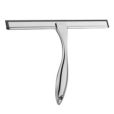 A25F-All-Purpose Stainless Steel Shower Squeegee For Glass Doors With 2 Adhesive Hooks, Streak Free Silicone Blade