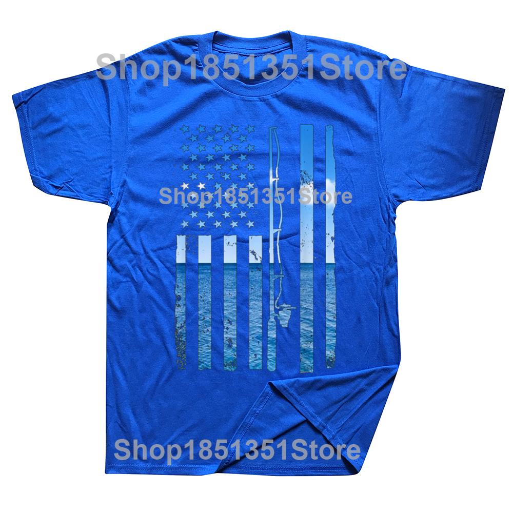 Funny American Flag Fish Fisher Fisherman Graphic Tshirt Fashion Casual Oversized Fishing Lover Tshirts Mens Cotton T Shirt