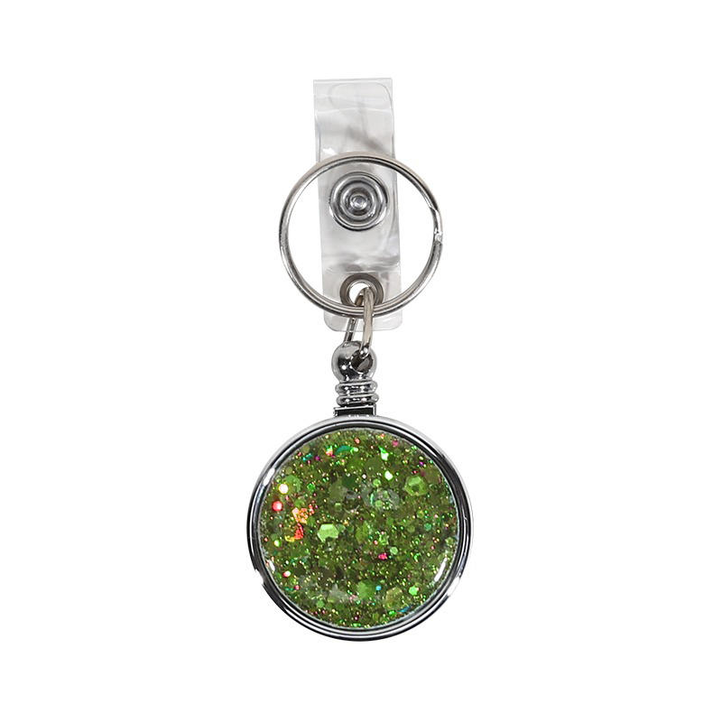 Glitter Epoxy Resin Rotating Retractable Keychain Badge Reel with Sequins Cute Creative Office ID Card Holder Strap