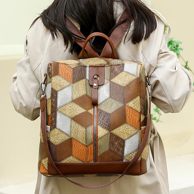 Women's New High-end Texture Niche Design Backpack Anti-theft Travel Large Capacity Splicing Bag