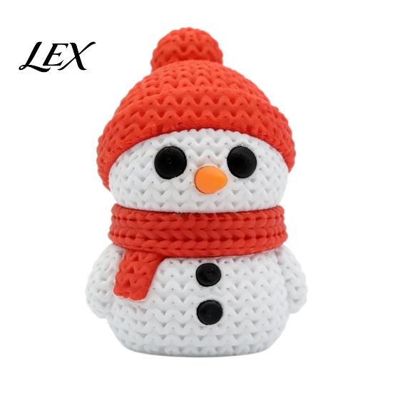 Holiday Party Supplies 3D Printed Knitted Snowman Figurine, Christmas Statue with Red Knit Seasonal Shelf Ornament Hat and Scarf, Mini Sculpture