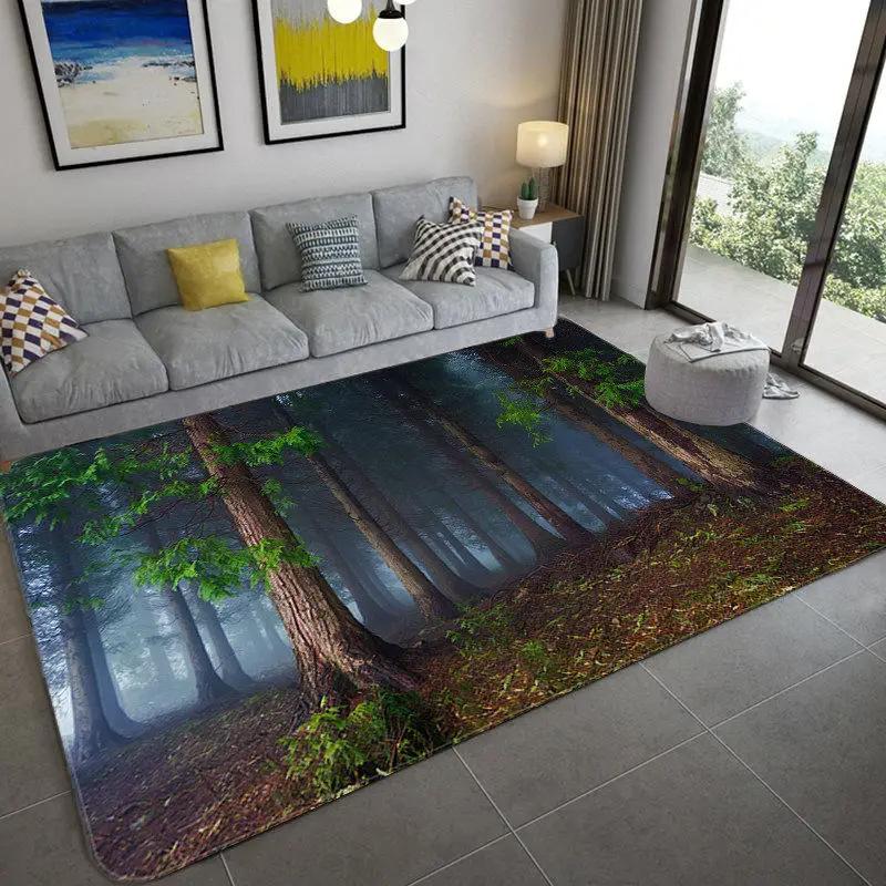 Tappeto 3D Paesaggio Naturale per Soggiorno Tappeto Paesaggio Foresta Verde Cascata Tappeto Antiscivolo per Camera da Letto in Bagno Grande
