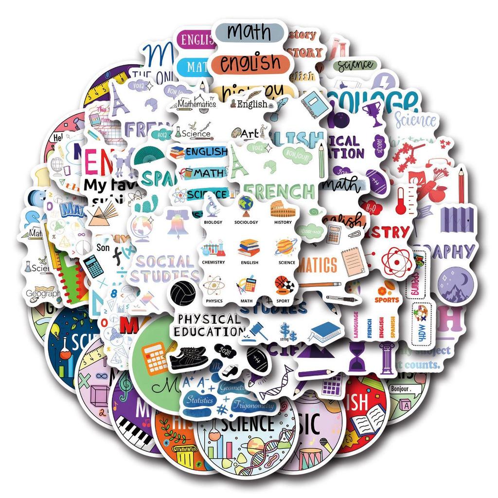 55 New School Subject Doodle Stickers for Decorating Suitcases, Notebooks, and Phones