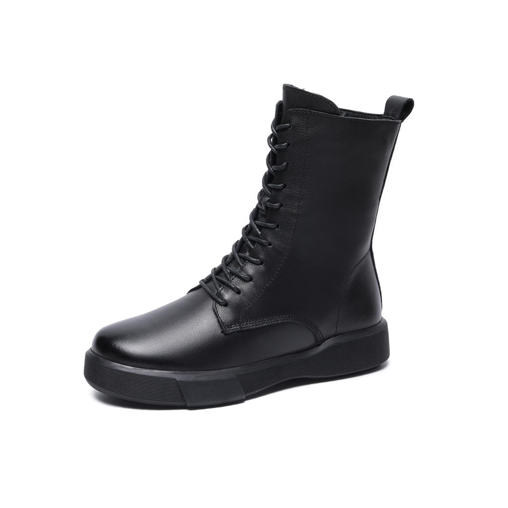 Leather Martin Boots Platform Casual Women's Boots 2025 Autumn and Winter Women's Shoes Small Medium Boots Velvet Short Boots Women