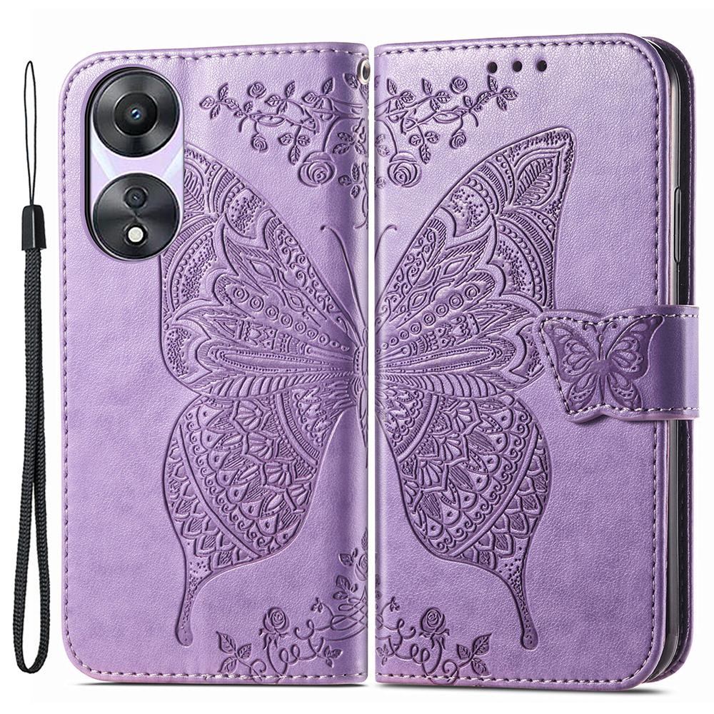 

For Oppo A78 4G Wallet Case Imprinted Butterfly Leather Phone Cover Folding Stand Light Purple