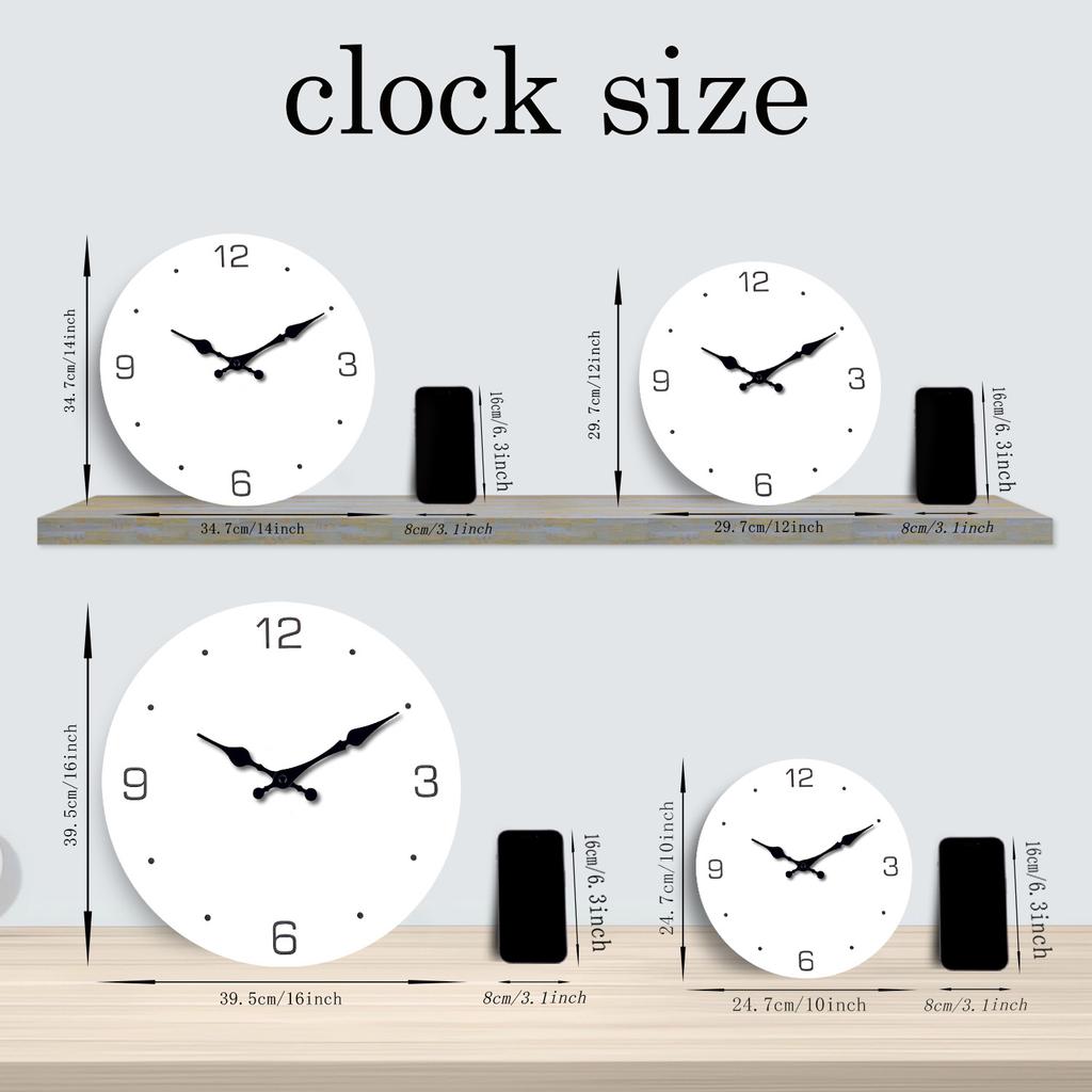 Modern Minimalist White Pattern Wooden Wall Clock for Bedroom, , Home Decoration, Silent Quartz Clock, , (No Battery)