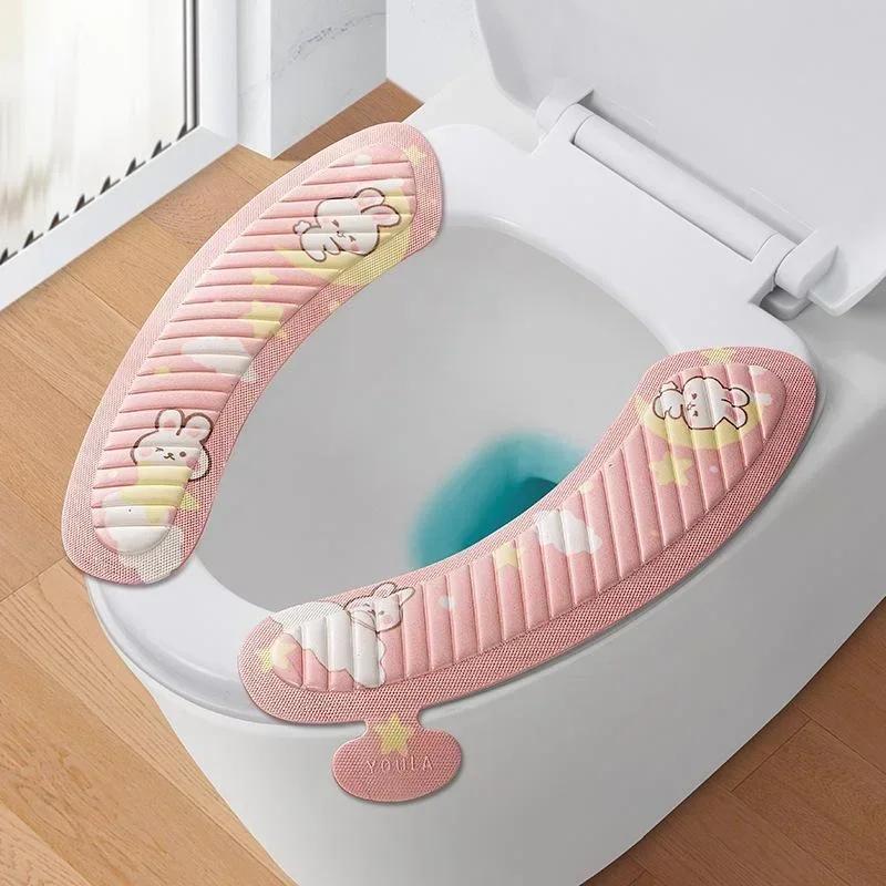 Bathroom Pad Waterpoof Toilet Seat Cover Soft Cartoon Closestool Mat Cute Washable Toilet Sticky Seat Pad Bathroom
