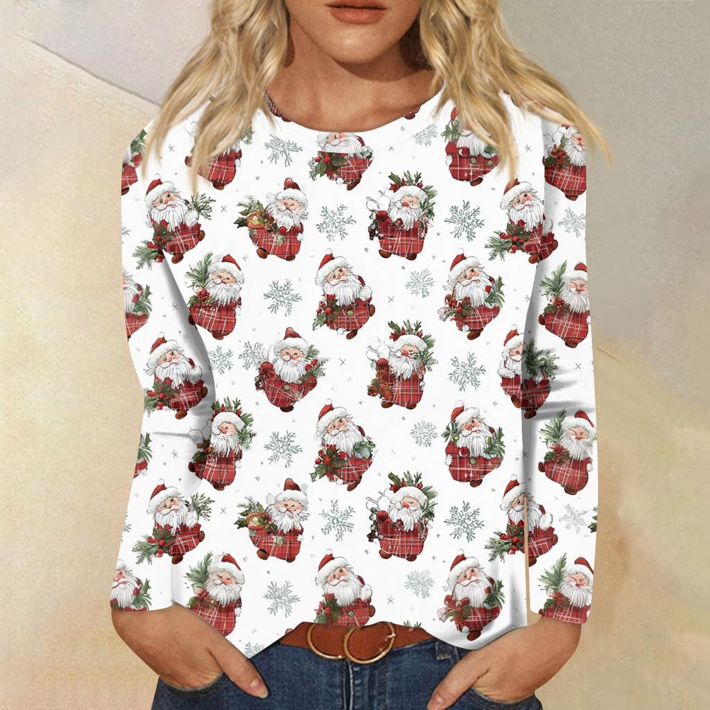 Women's Fashion Casual Long Sleeve  Print Round Neck Top