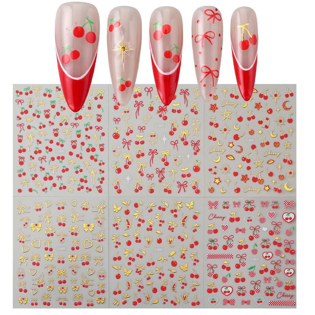 New cherry nail sticker set bow bronzing love nail sticker