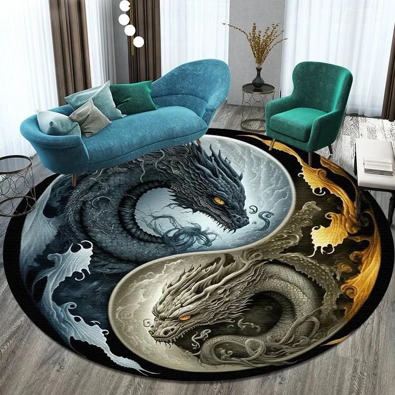 Large Round Carpet Rug Living Room Bedroom Decoration Anti Slip Tree of Life Mat Dragon Lion Tiger Yin Yang Tai Chi Carpet Rugs