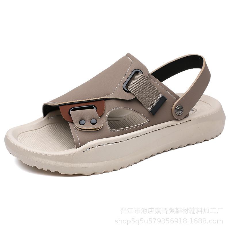 

Мужские летние пляжные шлепанцы для улицы, модные сандалии на толстой подошве с воздушной подушкой, нескользящие, дышащие, модные универсальные шлепанцы 38 бежевый