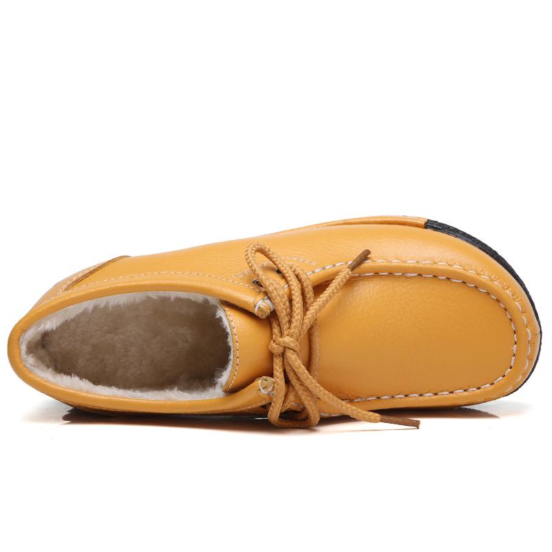 Dámské mokasíny na platformě z pravé kůže v korejském stylu - Sametové, bavlněné, silná podrážka, zvyšující výšku, ležérní, všestranné, teplé boty