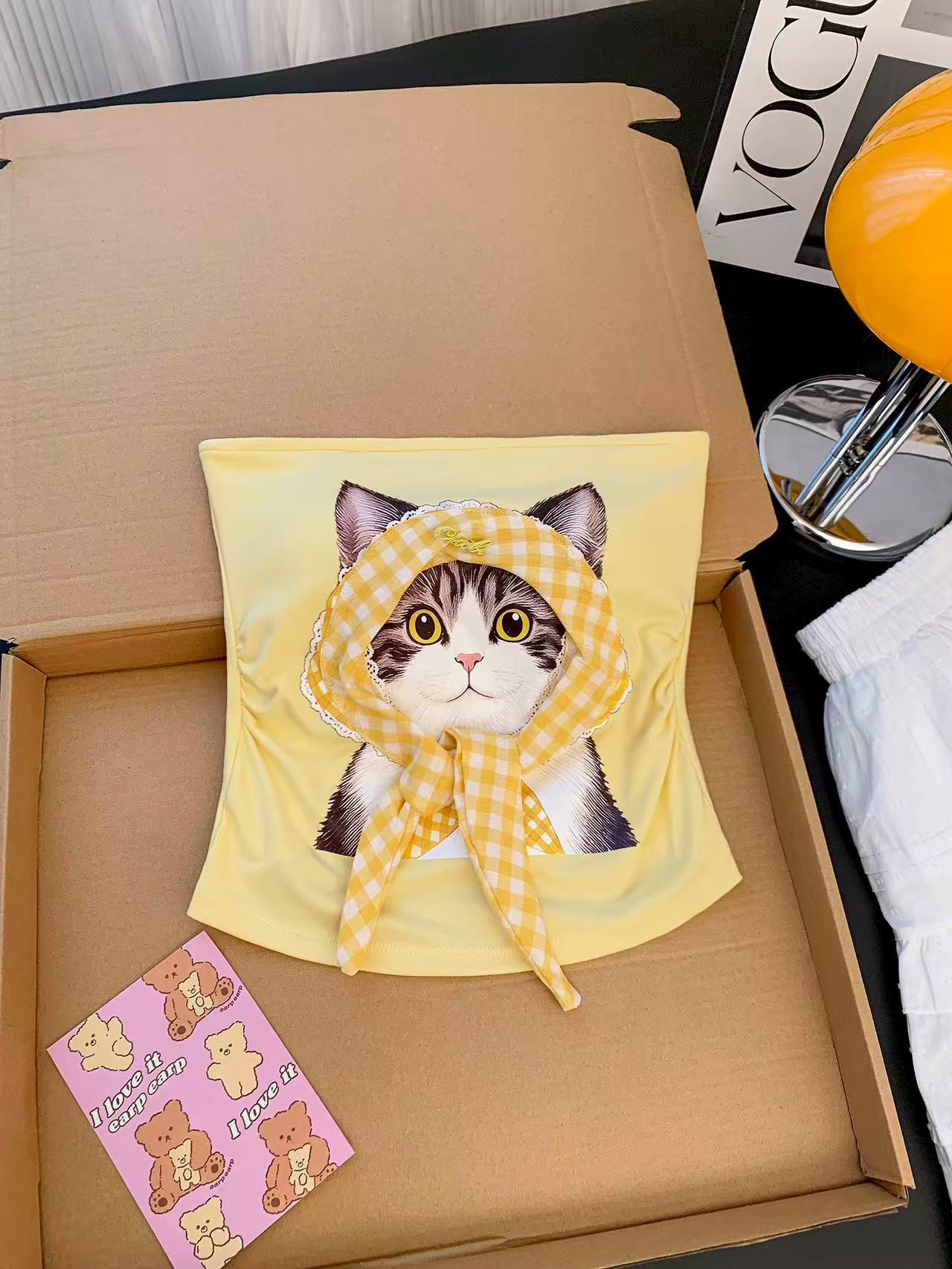 

Трехмерный кошачий слинг-жилет для женщин, клетчатый в стиле Spice Girl с нагрудными подушечками, топ-труба, нескользящая полоска, короткий внутренний топ. One size fits all жёлтый