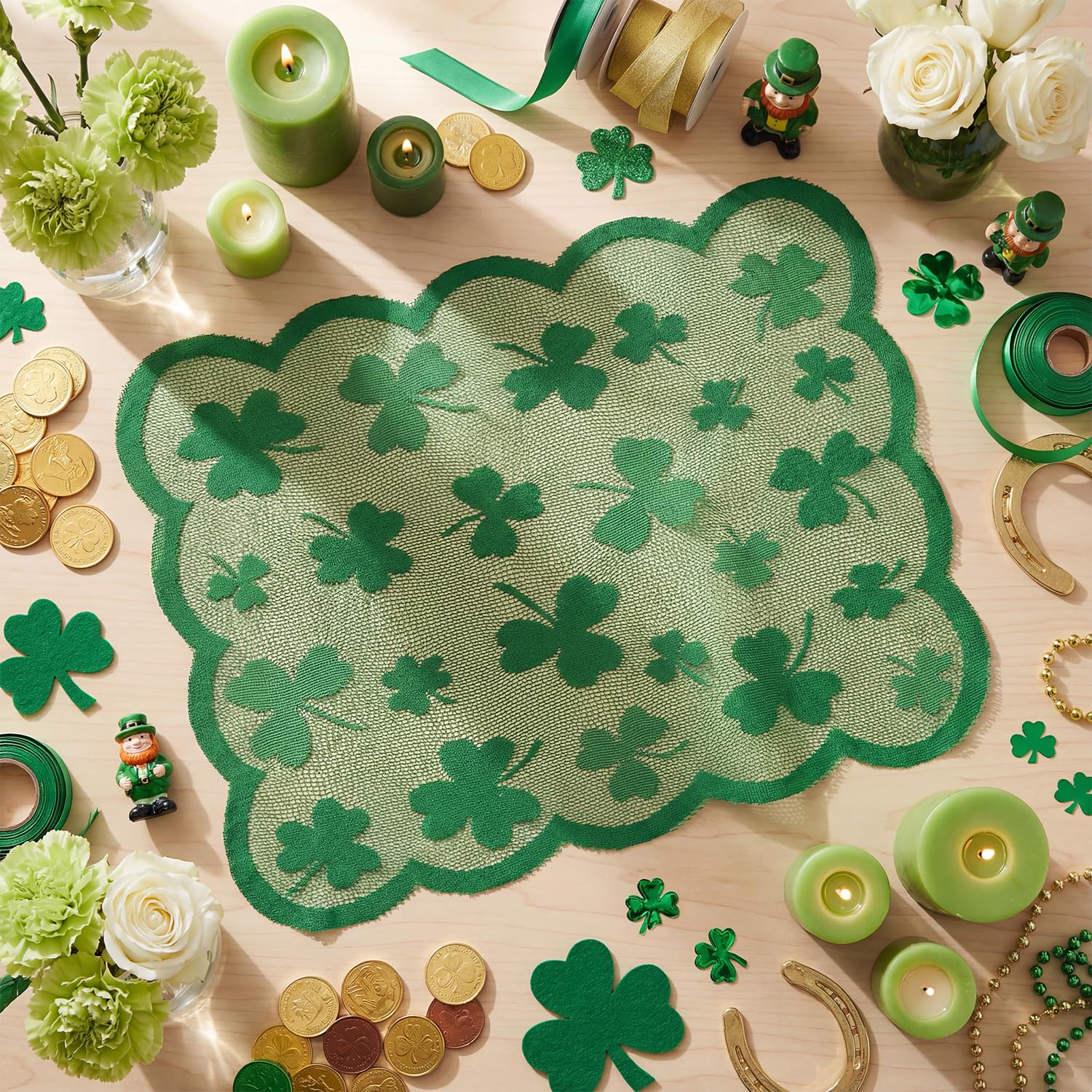 

Lucky Shamrocks Lace St. Patrick s Day Placemats Set of 4, 12x18 Inch Spring Table Mats for Party Kitchen Dining Decoration 12 x 18 , Rectangular 2 Pcs