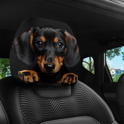 1/ Housse d'appuie-tête de voiture Impression Chien Teckel Mignon | Décoration Intérieure de Voiture