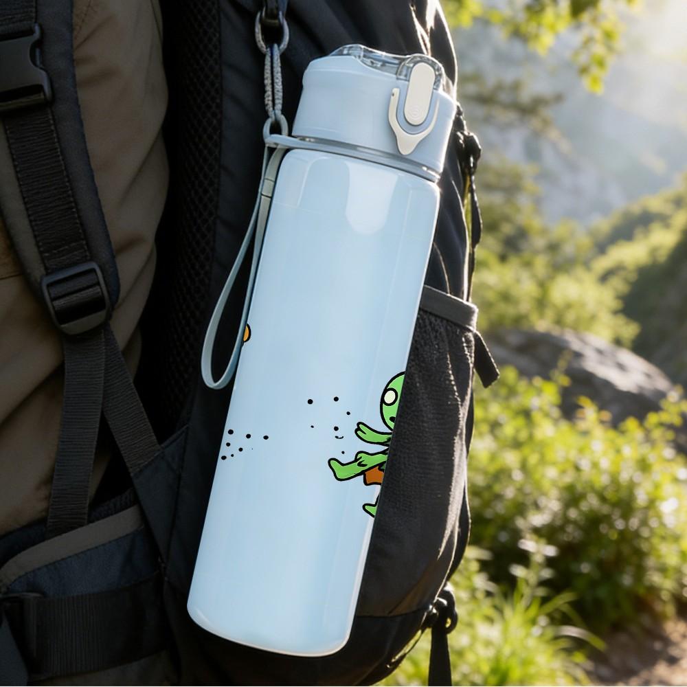 1PC Green Zombie Group Cartoon 750ml Color Plastic Sports Water Bottle Leakproof Flip Straw Lid Suitable for Sports Office Home Use