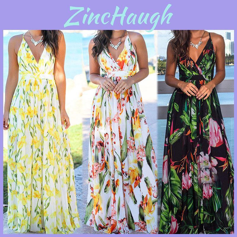 Elegante Abito Lungo Maxi Boho da Donna con Stampe Floreali per Feste Estive ed Eventi in Spiaggia