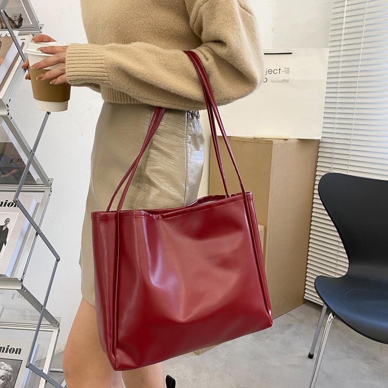 Women Large Capacity Solid Color Simple Tote Shoulder Handbag For Daily Travel