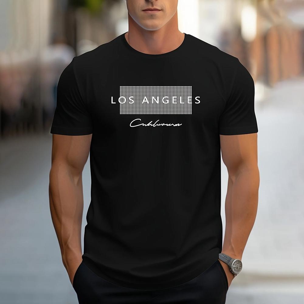 Stylish Los Angeles Letter Print T-Shirt Clothing Summer Men's Clothes Casual Street Men's O-Neck Short Sleeve Top Menswear