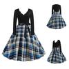 Women's Vintage Midi Dress Long Sleeve Printed Fit and Flare A Line Party Dress