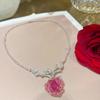Women's Luxury Bracelet Set with Red Corundum Rose Necklace Gemstone Earrings Camellia Bangle