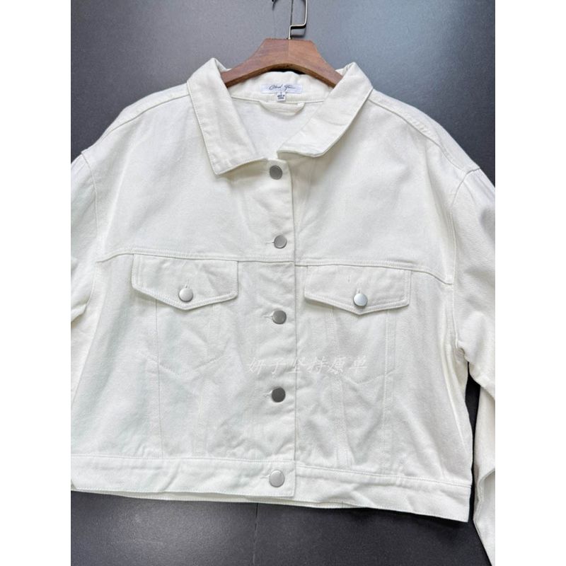 Export Single 100% Cotton White Short Denim Tooling Style Thin Coat Loose Version Boot-Cut Version Denim Jacket Coat Outwear