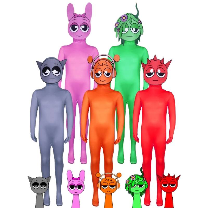 Cosplay Incredibox Sprunki Kids Adults Jumpsuits Halloween Costume Bodysuit