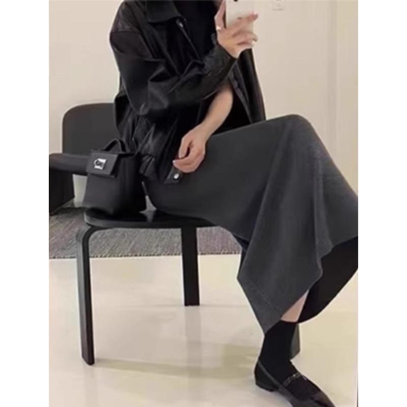 Gray Wool Elastic Waist Knitted Skirt for Women In Autumn and Winter Latest Style Temperament Small Hip-packing A-line Skirt